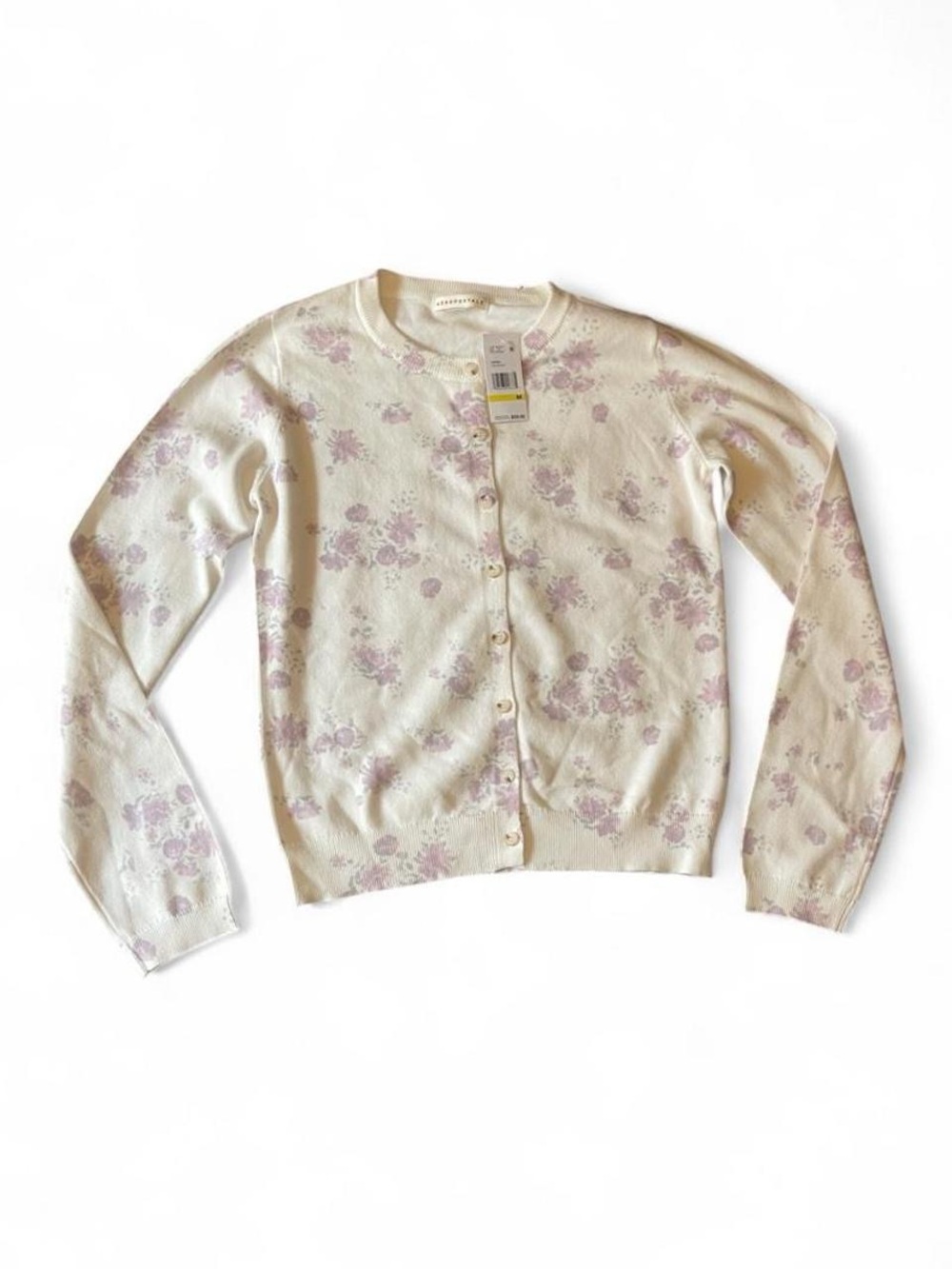 Aeropostale White Cardigan with Lavender Floral Print